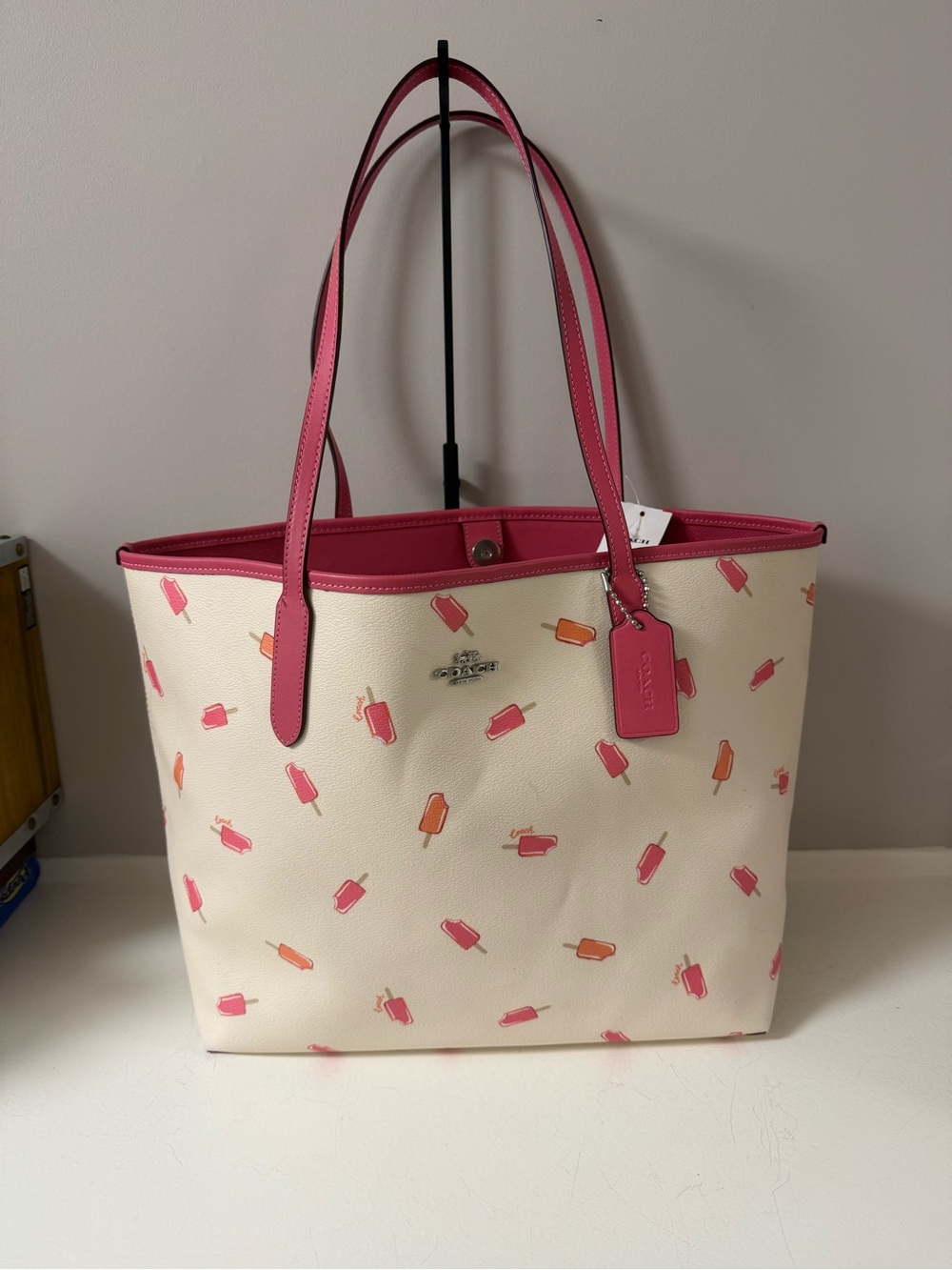NWT! Coach Cream Tote with Pink and Coral Popsicle Print